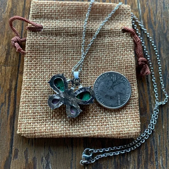 Ruby Zoisite Butterfly Necklace Ruby in Zoisite Pendant Crystal Quartz Necklace - Picture 3 of 3